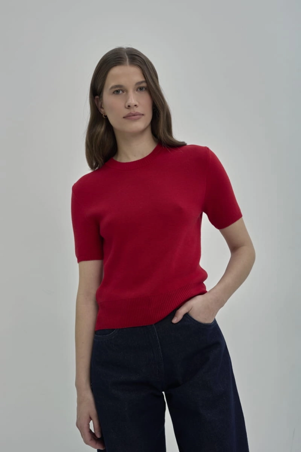 Sweter bawełniany z krótkim rękawem Merlie, czerwony