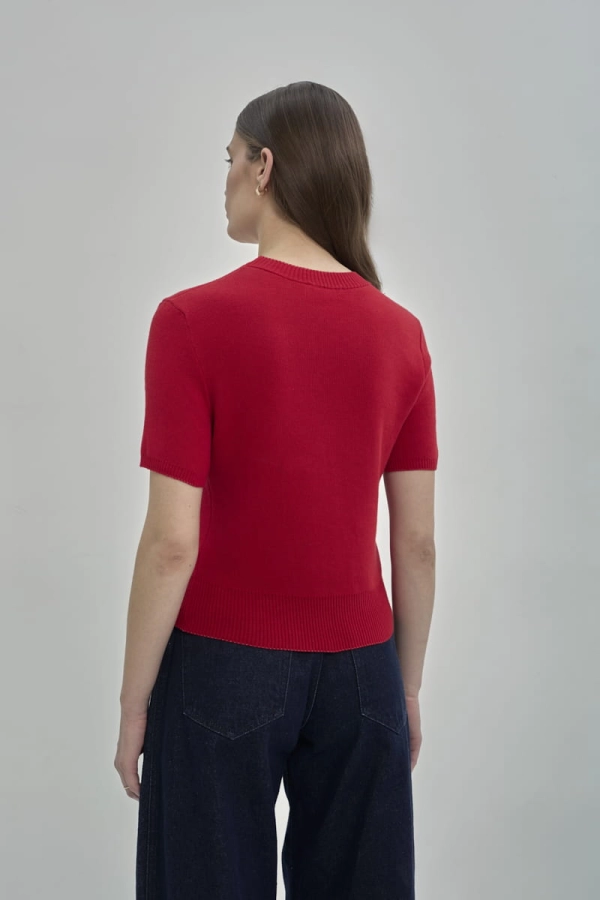 Sweter bawełniany z krótkim rękawem Merlie, czerwony