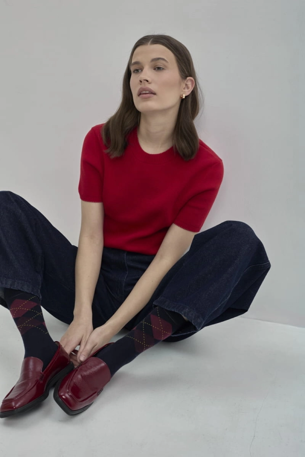 Sweter bawełniany z krótkim rękawem Merlie, czerwony