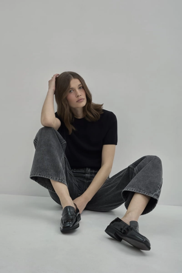 Mokasyny Dery, skóra lakierowana, czarne