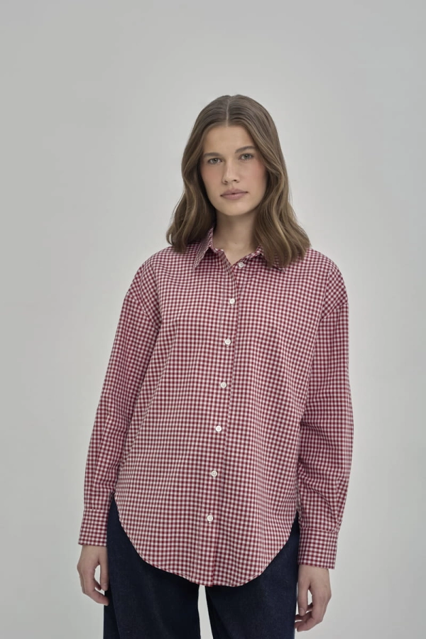 Koszula bawełniana Maya, w czerwono-kremową kratę