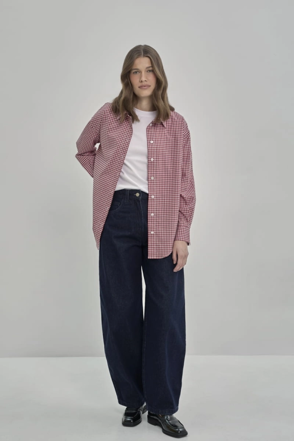 Koszula bawełniana Maya, w czerwono-kremową kratę