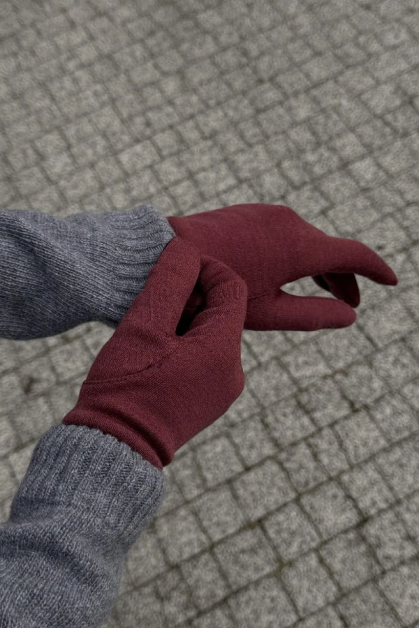 Rękawiczki merino Warm Up bordowe – dopasowany fason