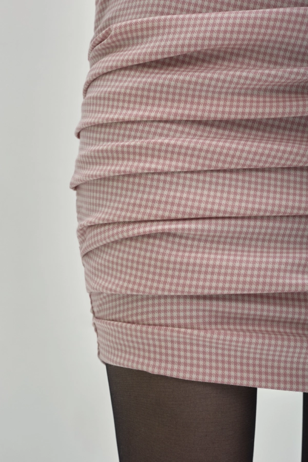 Spódnica wełniana Vaya, w kremowo-różową kratę