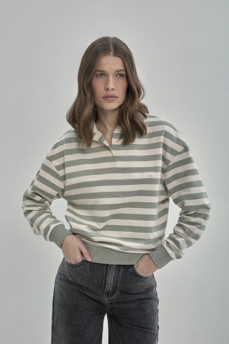 Bluza bawełniana Janey, w paski zielona