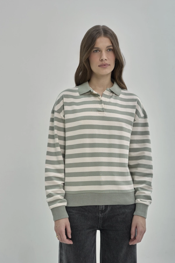 Bluza bawełniana Janey, w paski zielona
