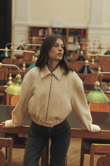 Kurtka bomberka wełniana Azura, kremowa