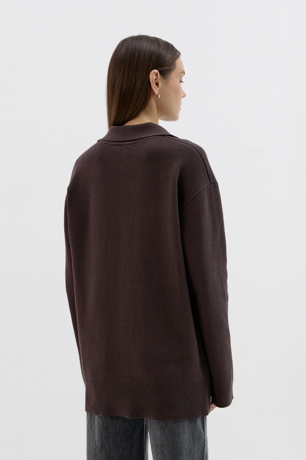 Sweter bawełniany polo Theo, brązowy