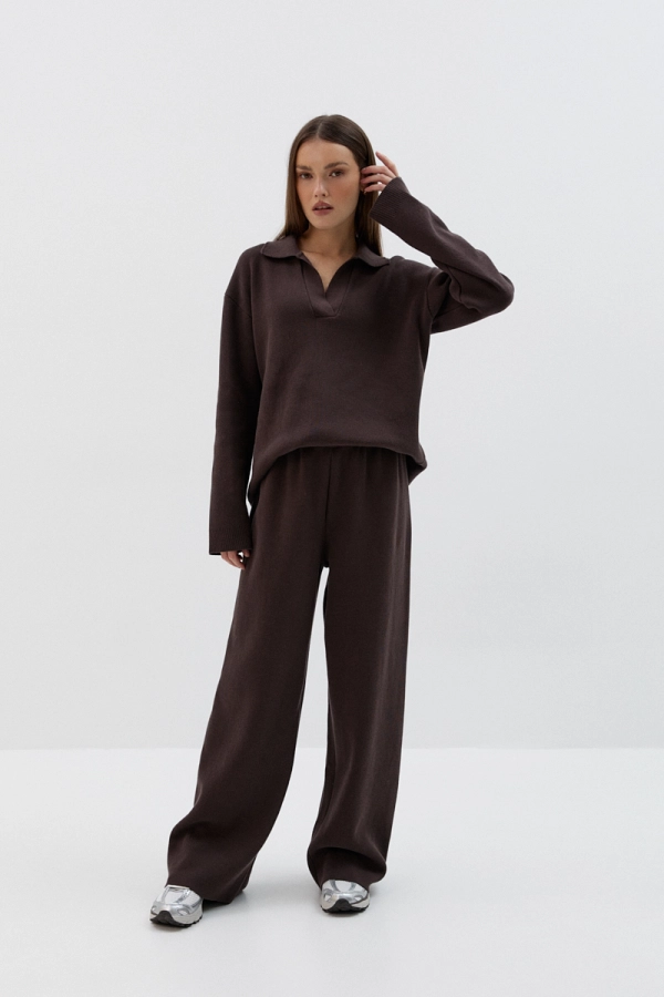 Sweter bawełniany polo Theo, brązowy