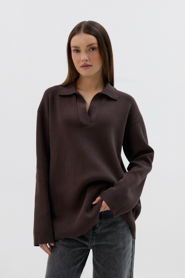 Sweter bawełniany polo Theo, brązowy