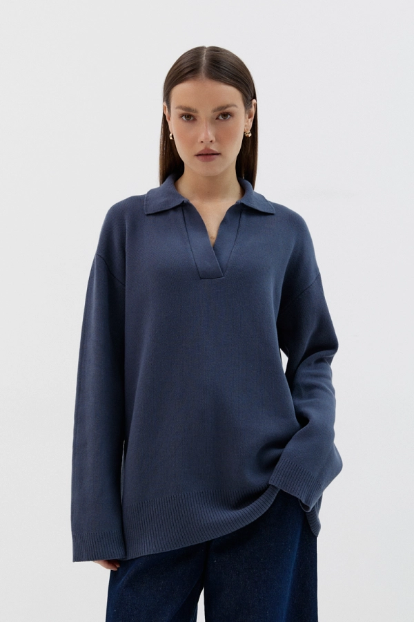 Sweter bawełniany polo Theo, granatowy