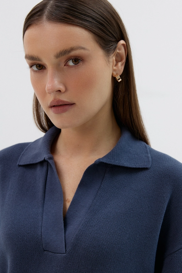 Sweter bawełniany polo Theo, granatowy
