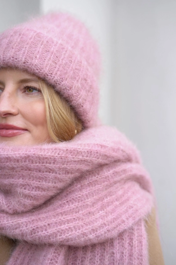 Szalik Cloudy, alpaka z moherem, różowy