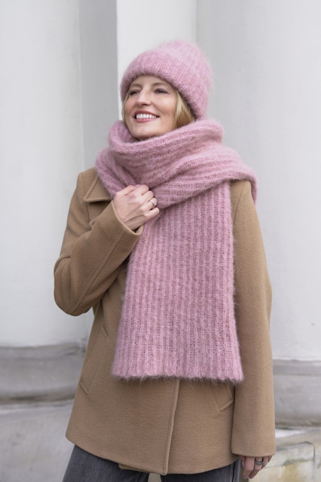 Szalik Cloudy, alpaka z moherem, różowy