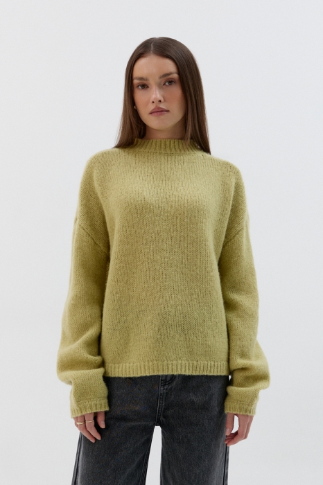 Sweter Willow damski 100% wełna merino, pistacjowy – przód