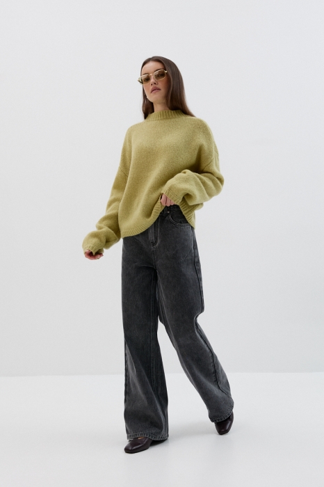 Pistacjowy sweter Willow z wełny merino – luźny krój