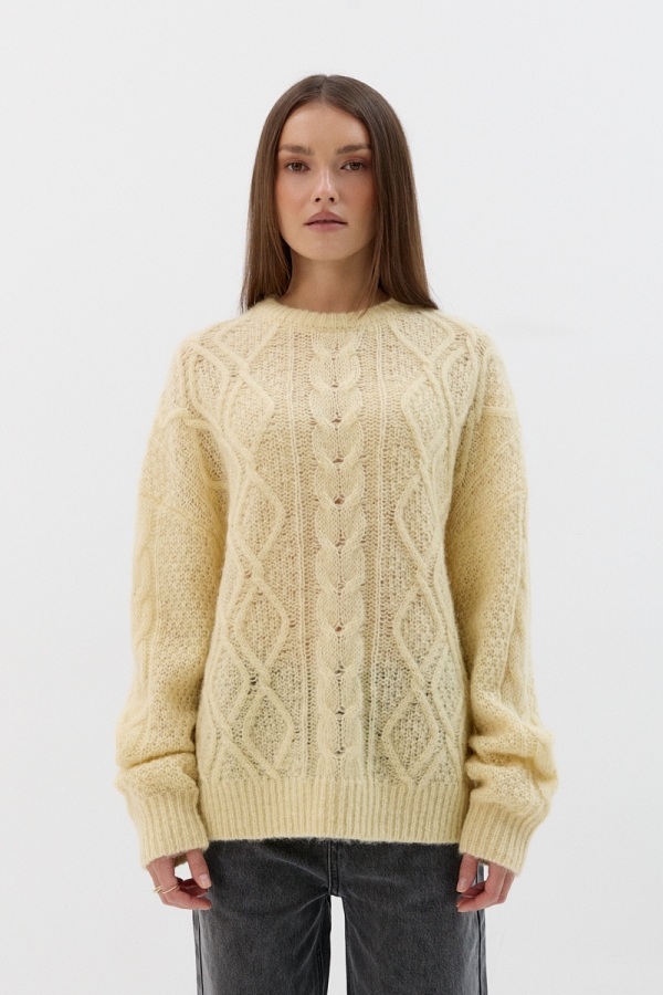 Masełkowy sweter Ellis z wełny merino – luźny krój