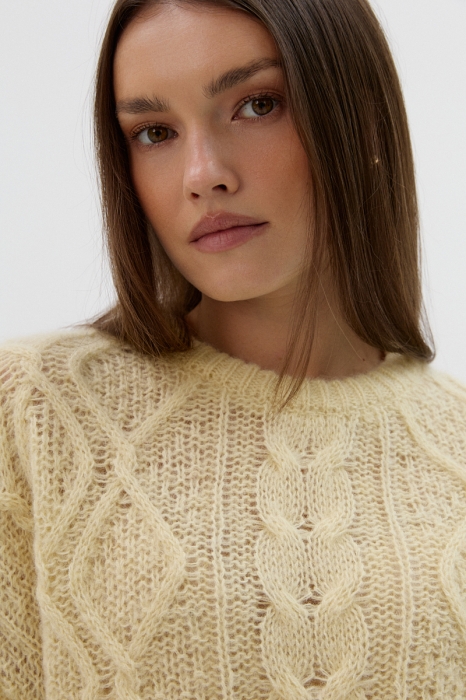 Sweter Ellis 100% wełna merino – warkoczowy splot przód