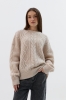 Sweter Ellis, wełniany z warkoczami, beżowy
