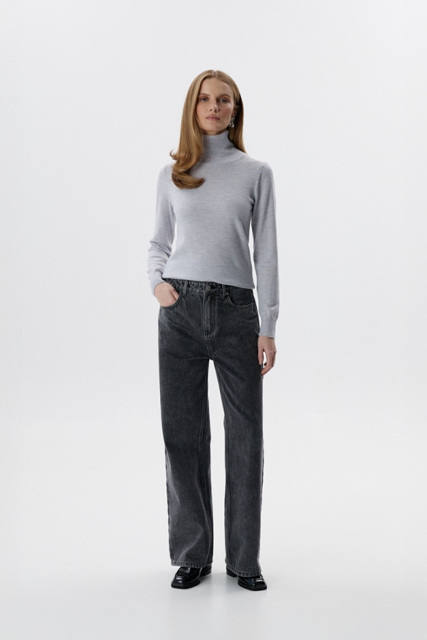 Golf Daisy wełniany damski szary melanż – pełna sylwetka