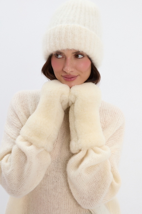 Rękawice Cieplej się nie da wełniane, kremowe