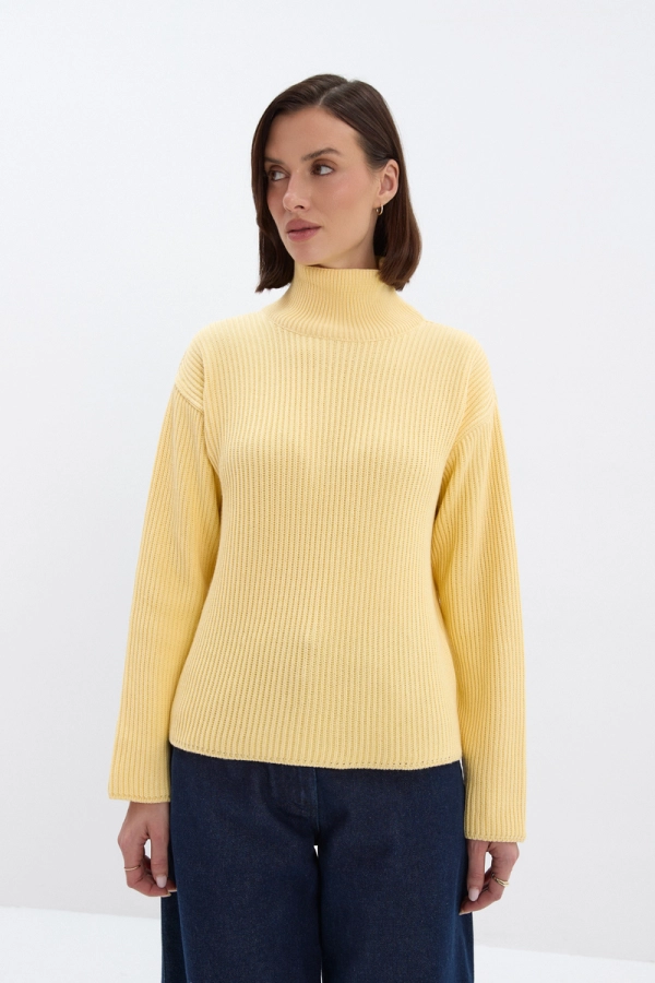 Golf Miley, bawełniany w prążek, masełkowy