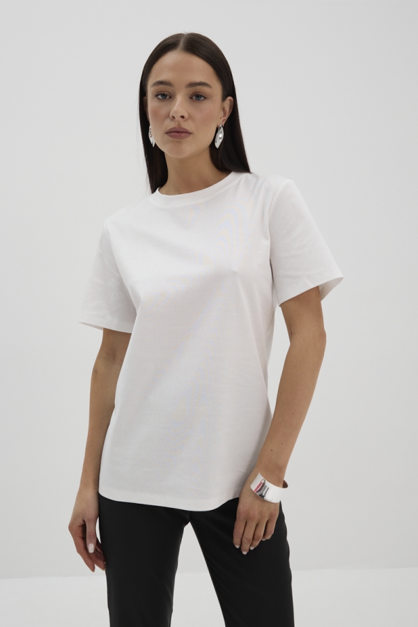 Kremowy T-shirt Muse z bawełny Supima – klasyczny krój damski, przód