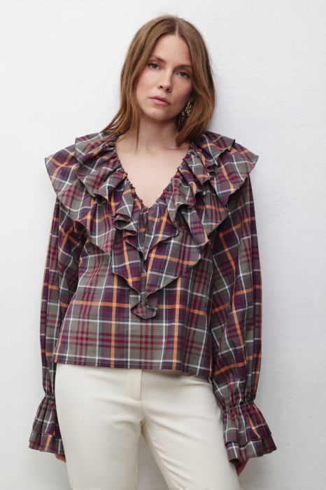 Zielona bluzka damska Hallie w kratę – widok przodu