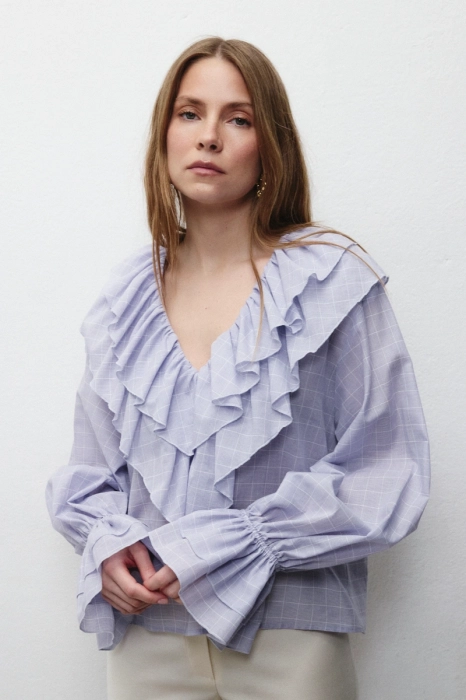 Bluzka damska Hallie w kratę – luźny krój i rękawy