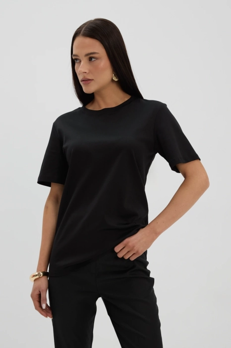 Czarny T-shirt Muse z bawełny Supima – klasyczny krój damski, przód