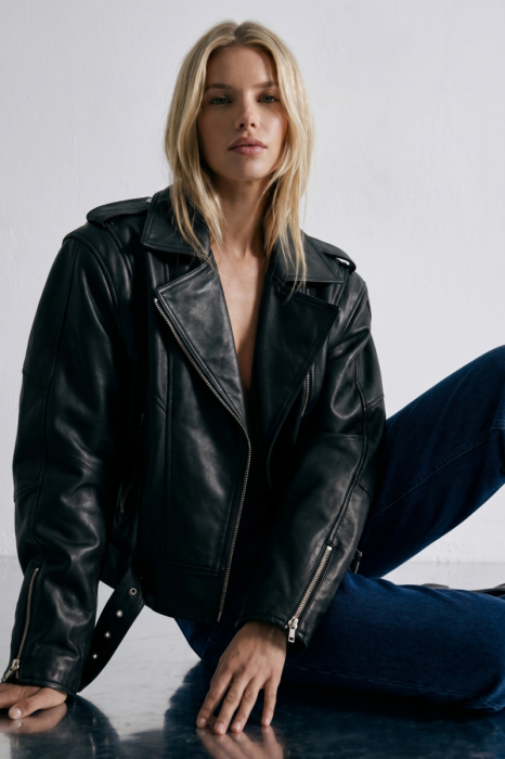 Kurtka skórzana Biker, czarna
