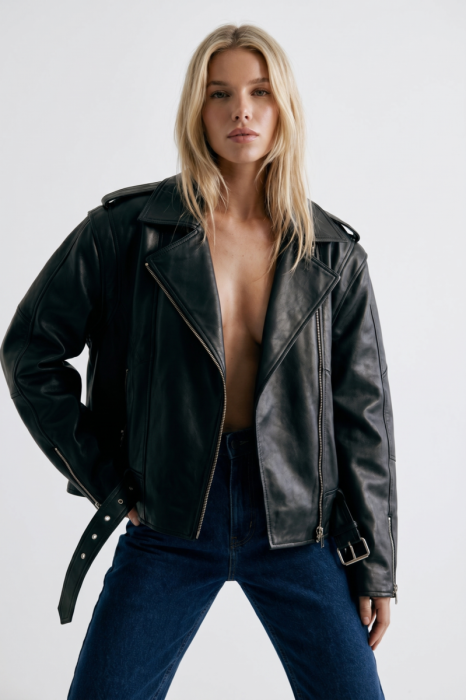 Kurtka skórzana Biker, czarna