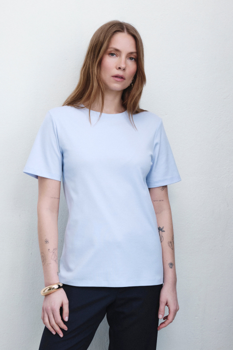 Błękitny t-shirt damski Muse – 100% bawełna Supima, widok przodu