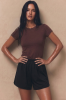 T-shirt Shape, wełna merino, brązowy