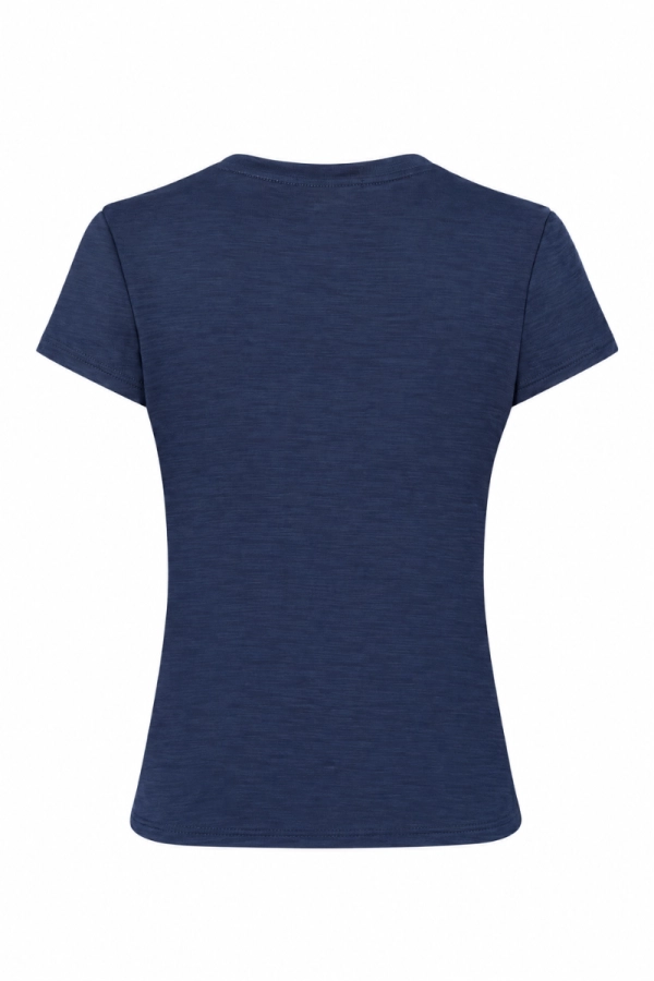 T-shirt Shape Monika Kaminska w kolorze granatowym – widok z tyłu. Dopasowany krój, 100% wełna merino.