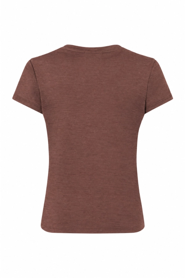 T-shirt Shape Monika Kaminska w kolorze brązowym – widok z tyłu. Dopasowany krój, 100% wełna merino.