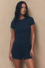 T-shirt Shape Monika Kaminska w kolorze granatowym – widok z przodu. Dopasowany krój, wełna merino.