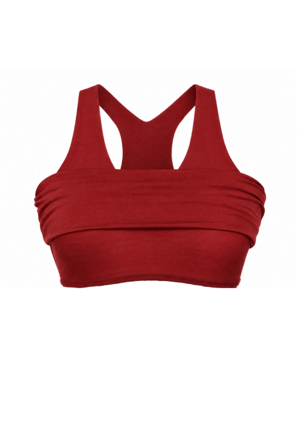 Top sportowy Wool Boost Monika Kaminska w kolorze bordowym – wbudowany stanik, wełna z roica. Kolekcja non-toxic activewear.