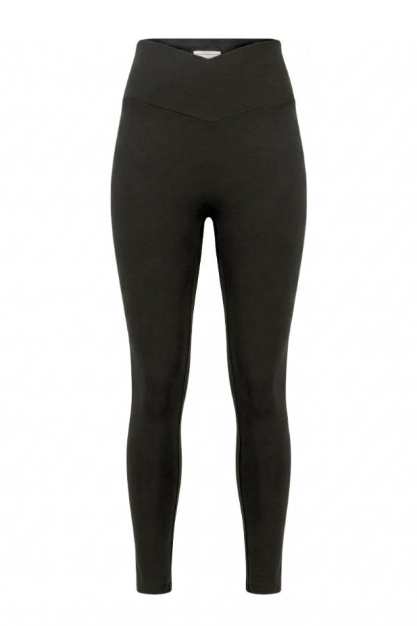 Legginsy sportowe Core V-waist, wełna merino, czarne – przód