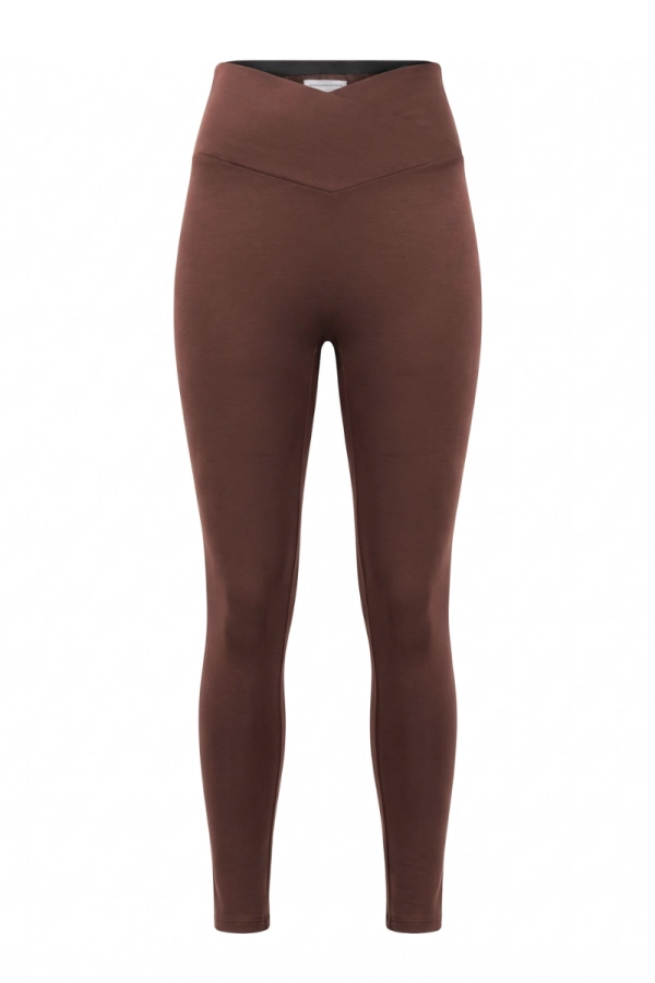 Legginsy sportowe Core V-waist z wełny merino, brązowe – zdjęcie produktowe, przód