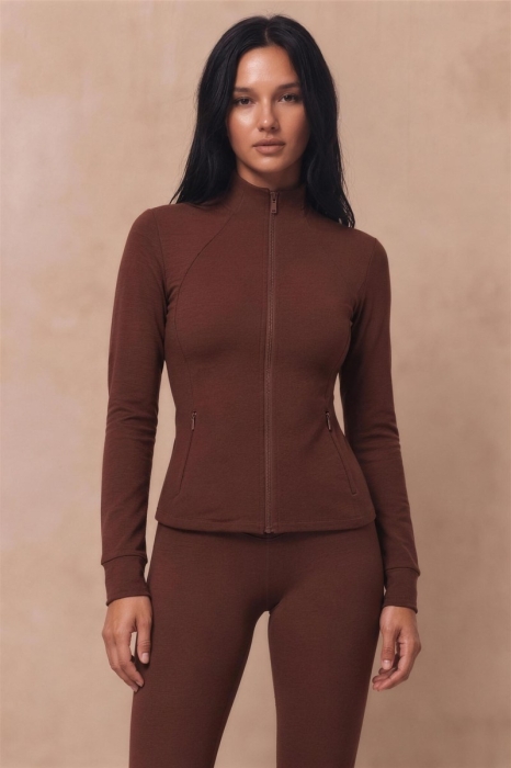 Bluza sportowa Pacer, wełna merino, brązowa