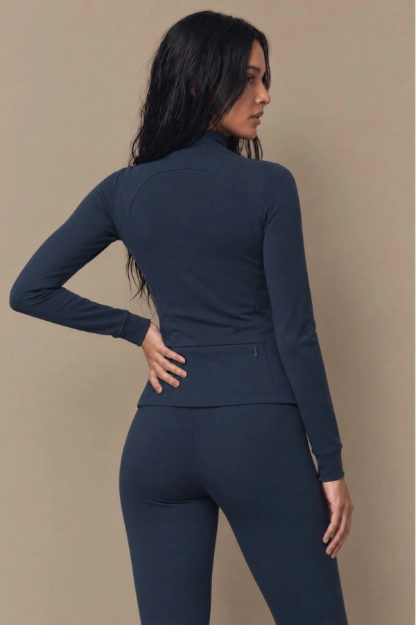 Bluza sportowa Pacer, wełna merino, granatowa – widok z tyłu i boku