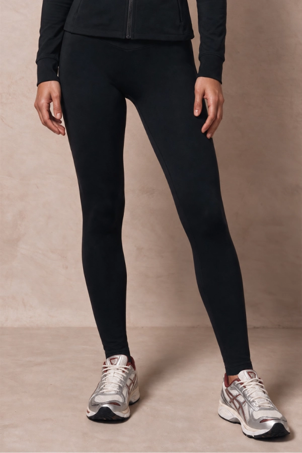 Legginsy sportowe Core V-waist, wełna merino, czarne