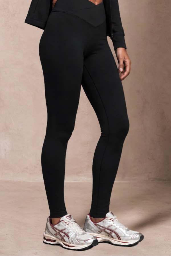 Legginsy sportowe Core V-waist, wełna merino, czarne