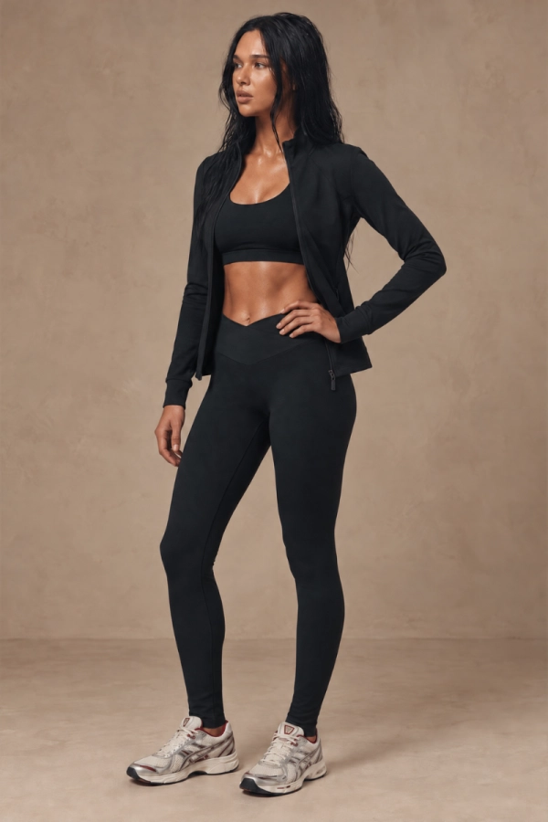 Legginsy sportowe Core V-waist, wełna merino, czarne