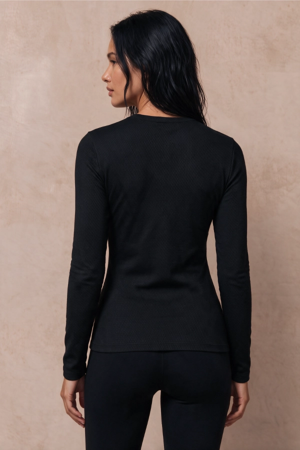 Longsleeve wełniany Warm Flow, czarny – widok z tyłu i z profilu