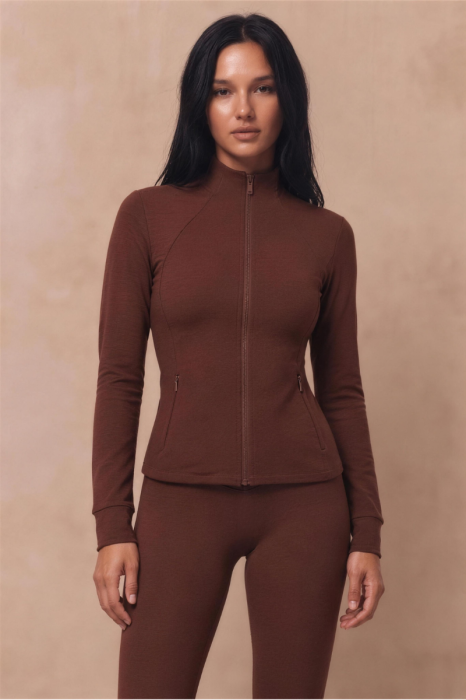 Bluza sportowa Pacer, wełna merino, brązowa
