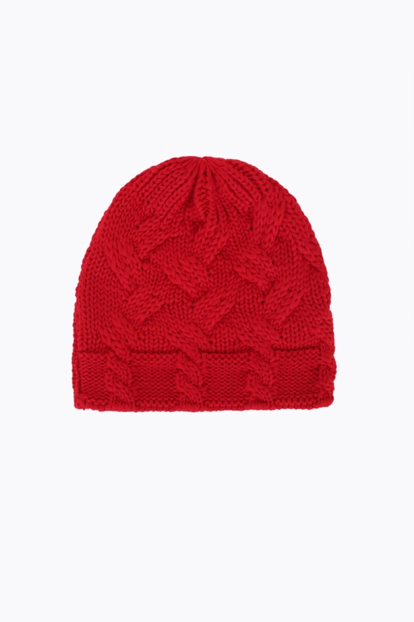 Czapka z warkoczem czerwona wełniana