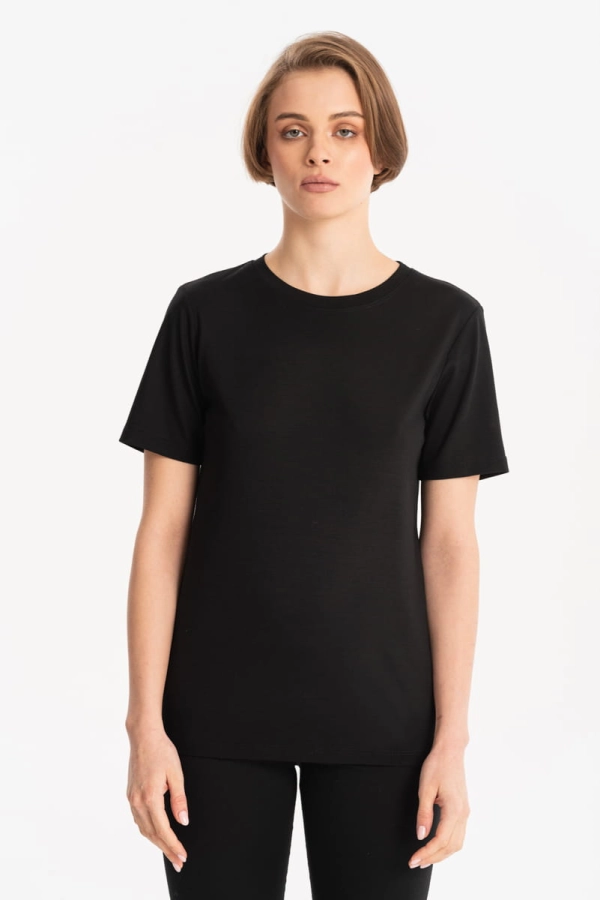T-shirt O-neck Snowfield czarny wełniany