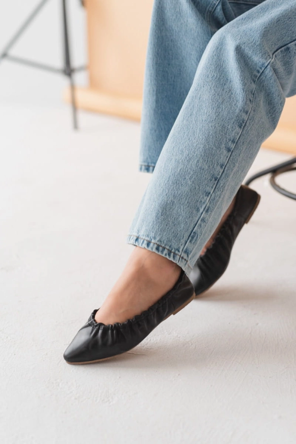 Balerinki Bella skórzane czarne